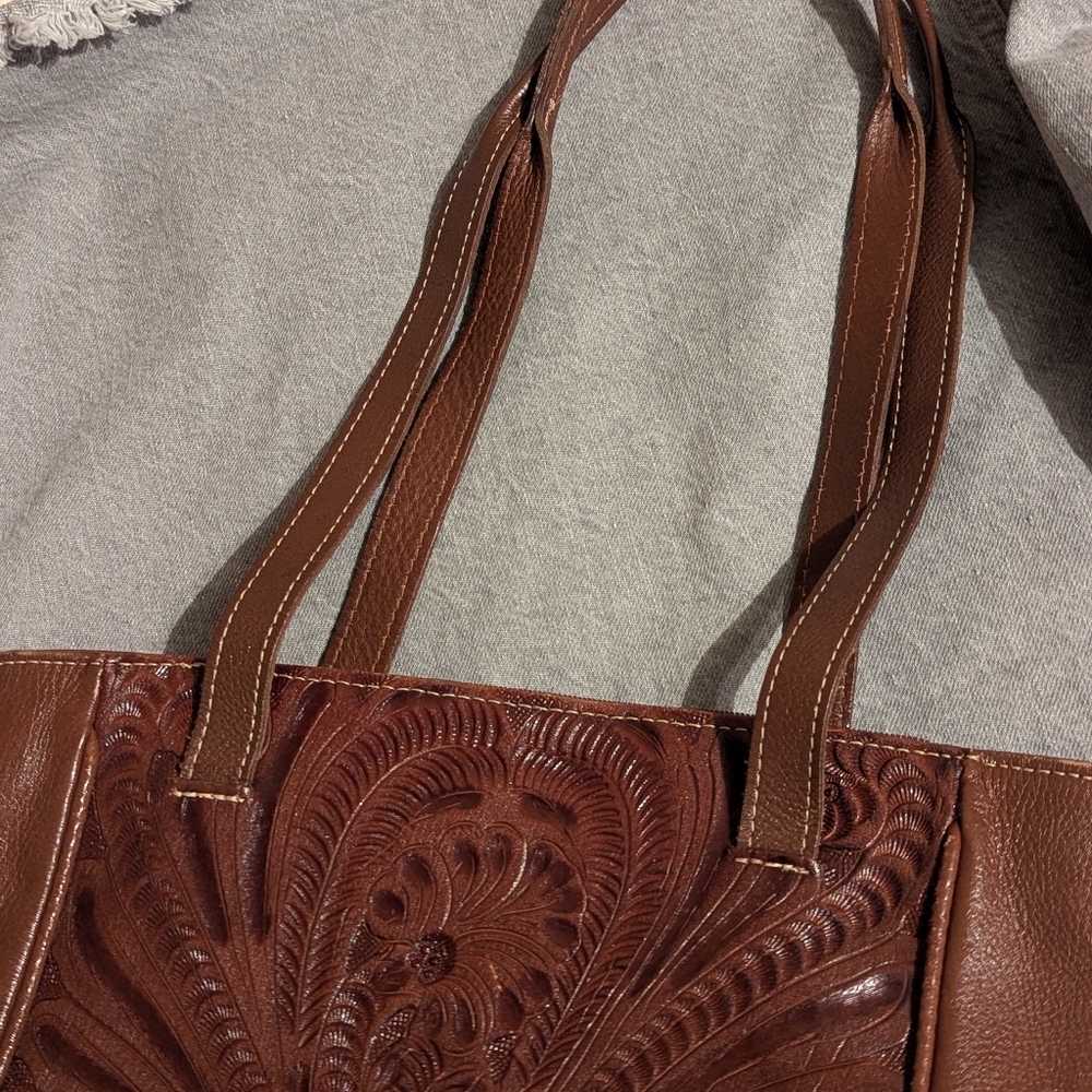 American West Brown Leather Shoulder Bag with Turquoise Accents - Picture 11 of 14